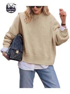Oversized Chunky Knit Crew Neck Long Sleeve Pullover Sweater